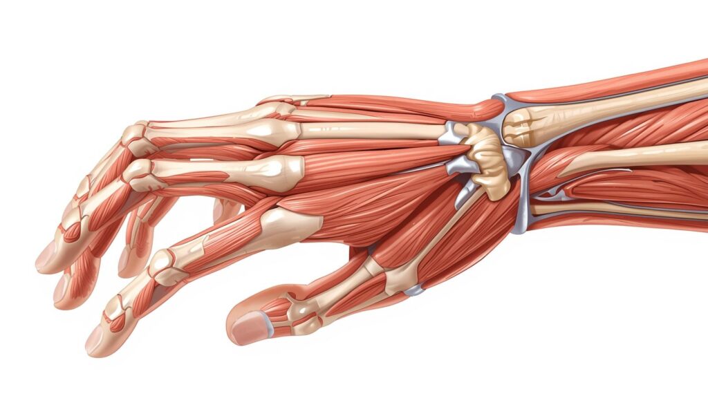 obraz ręki człowieka z widocznymi mięśniami i powięzią